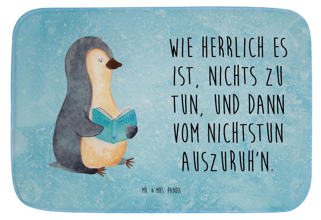 Mr. & Mrs. Panda duschmatte Pinguin Buch - Eisblau - Geschenk, Urlaub, teppich für bad, Ferien, Badteppich, Badvorleger, Bücherwurm, Badezimmerte...
