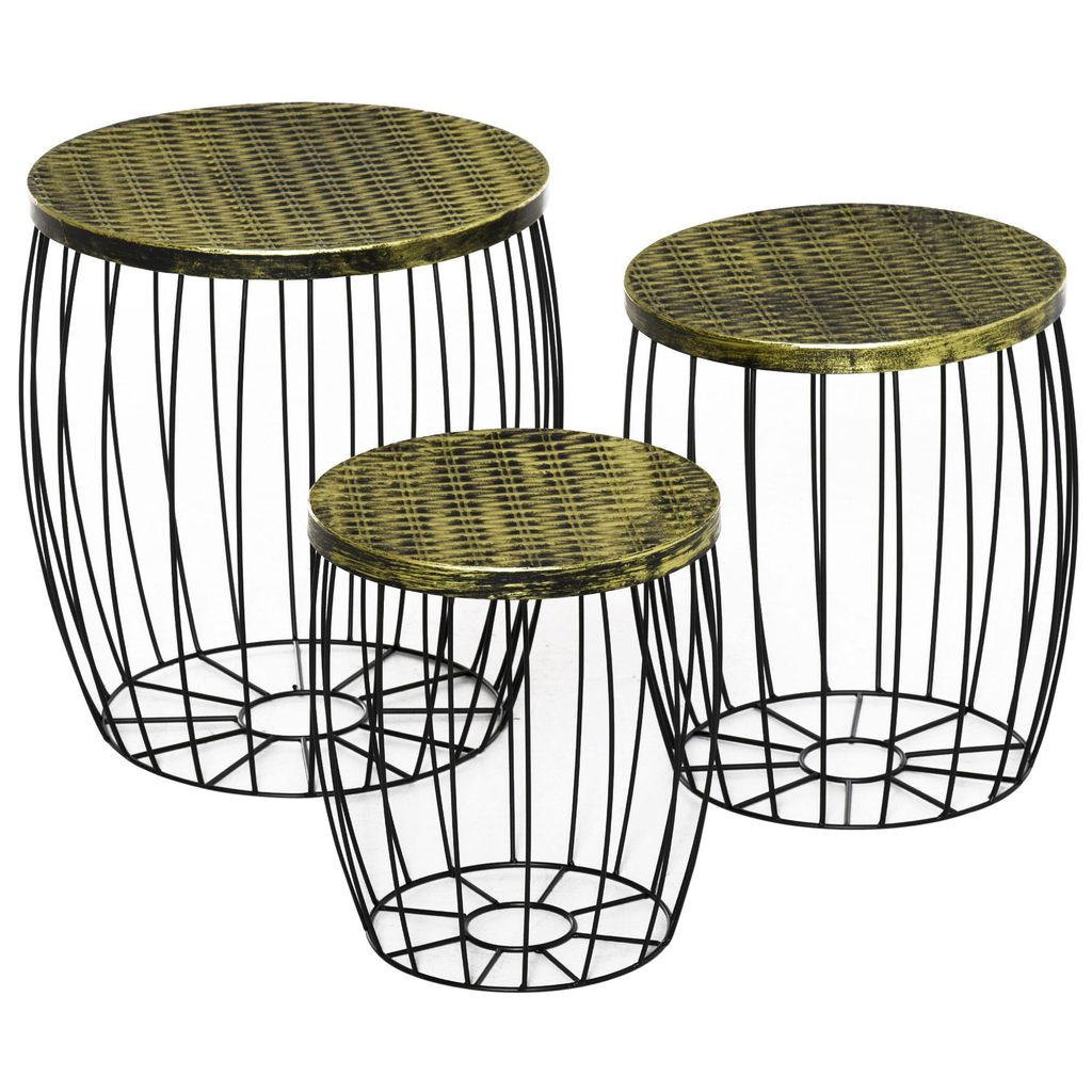 3-teiliges Couchtisch-Set – Gartentisch – runder Terrassentisch – Beistelltisch – Gartentisch – runder Tisch – Gartenmöbel – Bronze