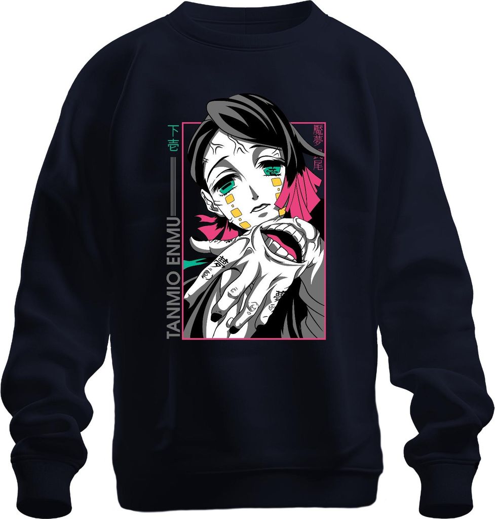 Enmu Dämon Anime Manga Horror Neon Cyberpunk Japan Y2K Streetwear Uni Sweatshirt Pullover, Navy, S