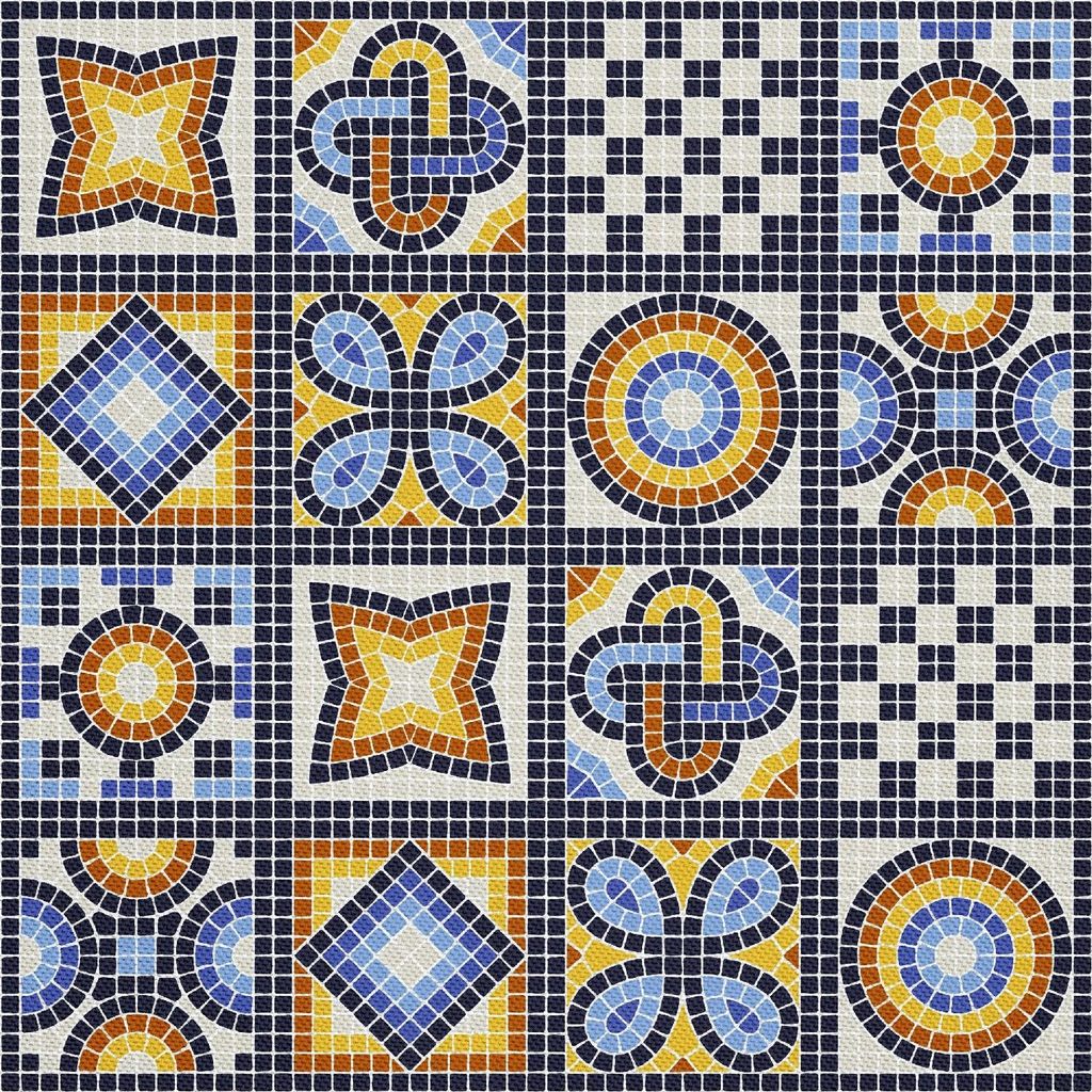 OUTDOOR DEKOSTOFFE OXFORD - Motiv altes Mosaikmuster