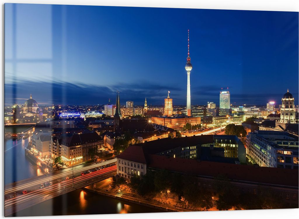 DEQORI Küchenrückwand Glas 60x40 cm 'Berliner Nachthimmel' Spritzschutz Bad Rückwand Küche