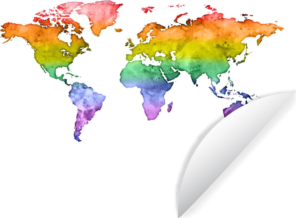 MuchoWow Runde Wandtattoo - Wandsticker Tapete Aufkleber Karte - Regenbogen - Aquarellfarbe Ø 100 cm Selbstklebend und Repositionierbar - Wandau...