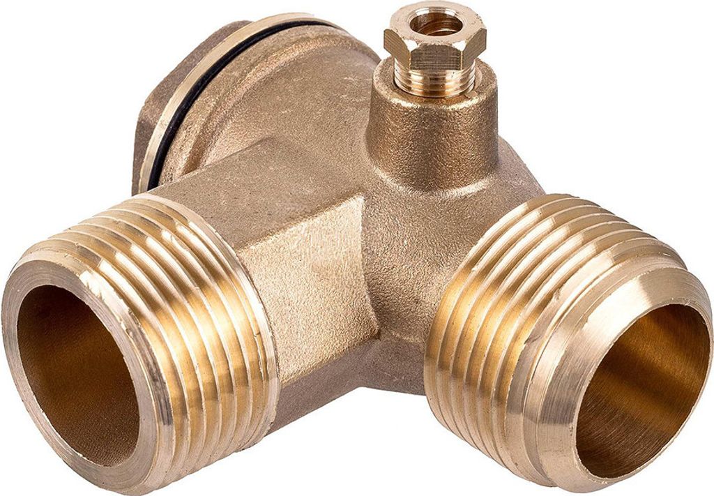 A brass check valve with threaded connections.