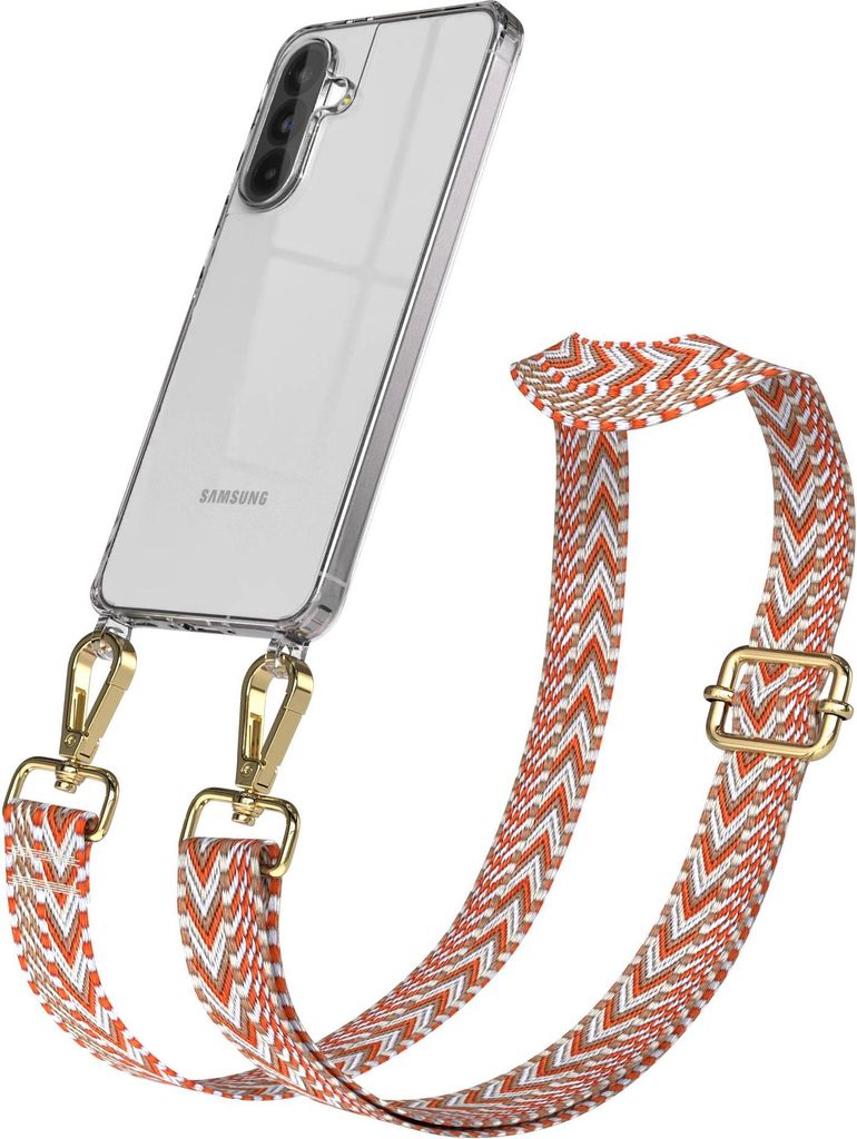 Samsung Galaxy A56 Chain Eyelets Slim Neck Strap Set Zig Zag light Blue - Red 11 Metall Gold