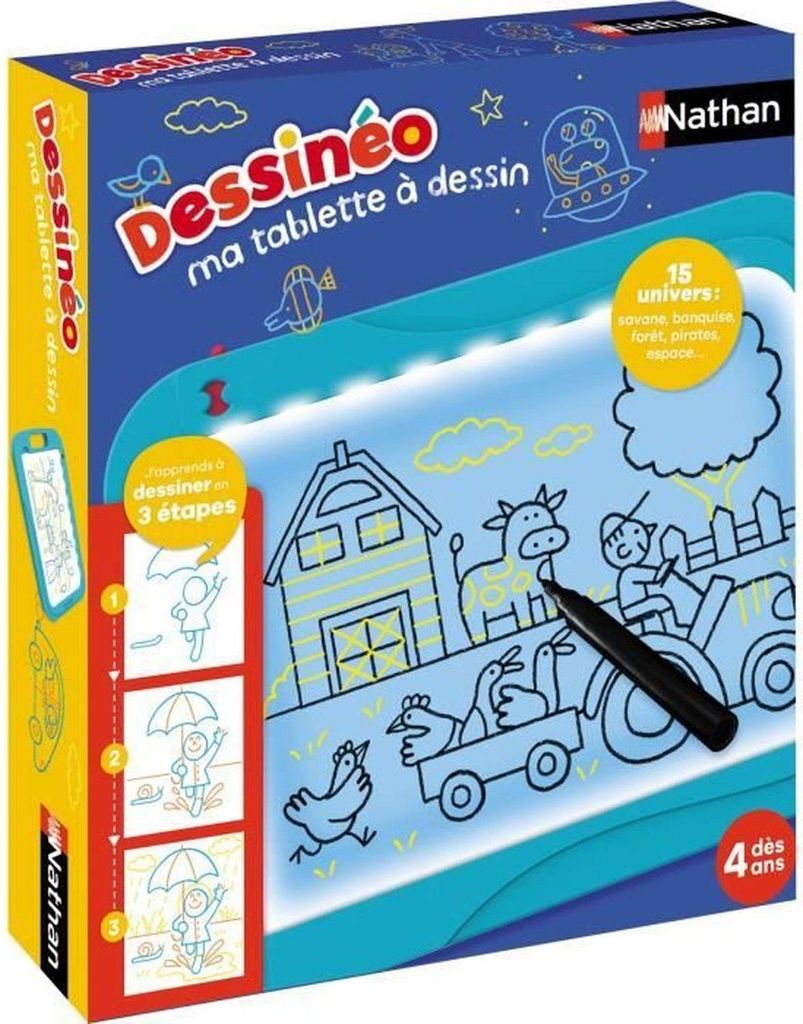 Nathan Dessinéo Compact, Magnetische Zeichentafel für Kinder, 4 Jahr(e), Batterien erforderlich, Kunststoff, Blau, Weiß