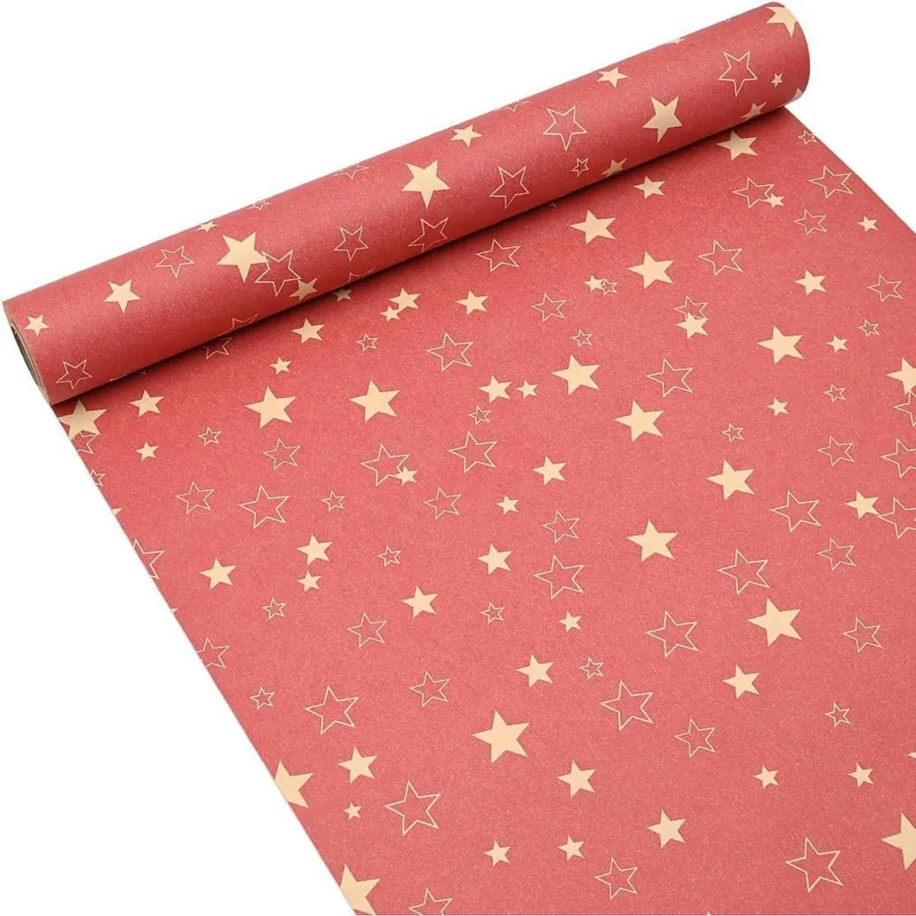 Papier cadeau 15m kraft rouge vintage recyclable 43cm haute résistance