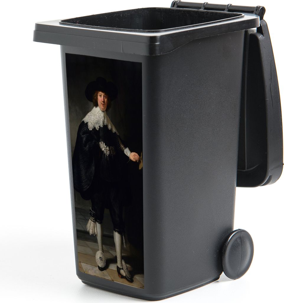 MuchoWow Mülltonnenaufkleber Das Hochzeitsbildnis von Marten Soolmans - Rembrandt van Rijn 44x98 cm - Containeraufkleber - Aufkleber - Mülltonn...