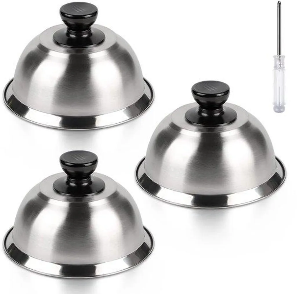 Lot de 3 Couvercles pour Hamburgers en Acier Inoxydable 16 x 9 cm