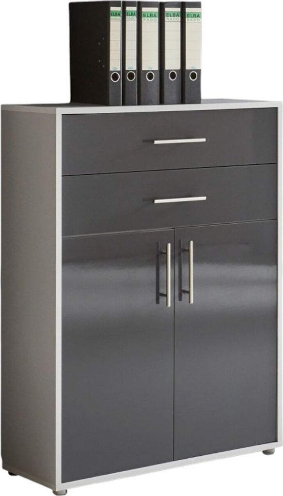 Aktenschrank TABOR in lichtgrau / anthrazit Hochglanz mit zusätzlichen Schubkästen, Büroschrank, (BxHxT) 84,4x113,6x33 cm