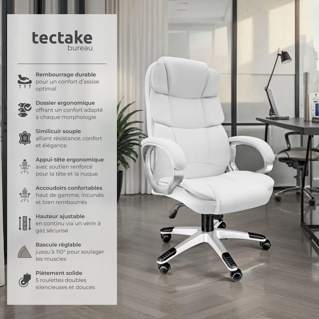 Fauteuil direction JONAS blanc ergonomique - Réglable et design moderne