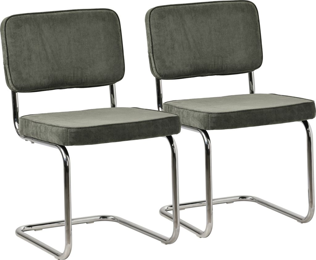 Lot de 2 chaises cantilever en velours côtelé vert kaki Image du produit 