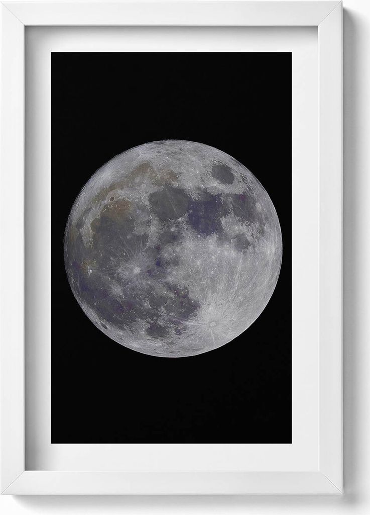 Vollmond am schwarzen Himmel– Wandbild mit Rahmen – Gerahmtes Bild – Wanddekoration – 20x30 cm – Weiß