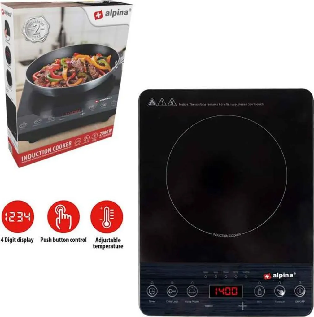 Réchaud Induction Pose Libre 2000W Noir avec Panneau Tactile et Sécurité - 13