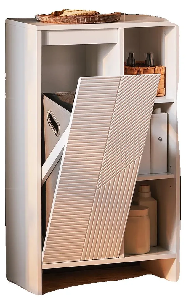 Meuble de salle de bains blanc avec étagère réglable et design compact