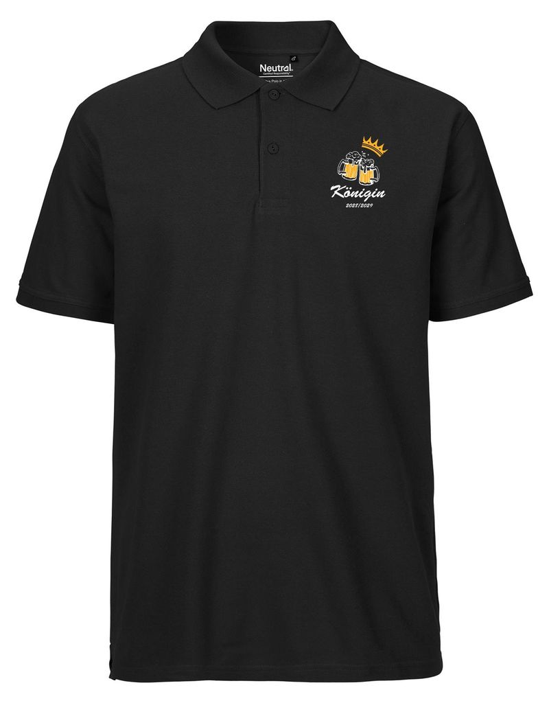 Huuraa Herren Polo Shirt Königin 2028/29 Bierkrug Schüztenkönigin L Black Bio Baumwolle Fairtrade Poloshirt Geschenkidee