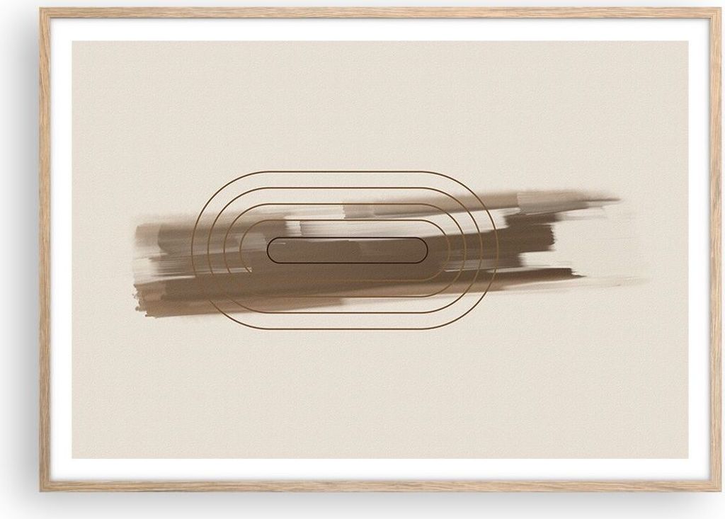 Gerahmtes Poster - Rahmen in heller Eiche - Abstraktion Oval Braun - 100x70 cm - Wand Bild - Wanddeko - Wandbilder - Wandposter - Bilderrahmen - Bi...