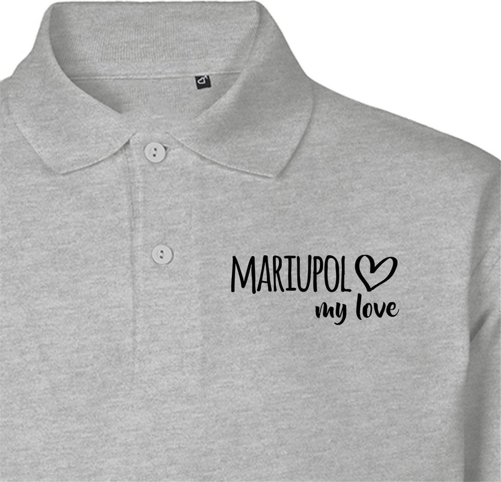 Huuraa Damen Polo Shirt Mariupol my love XXL Sport Grey Bio Baumwolle Fairtrade Poloshirt Geschenkidee