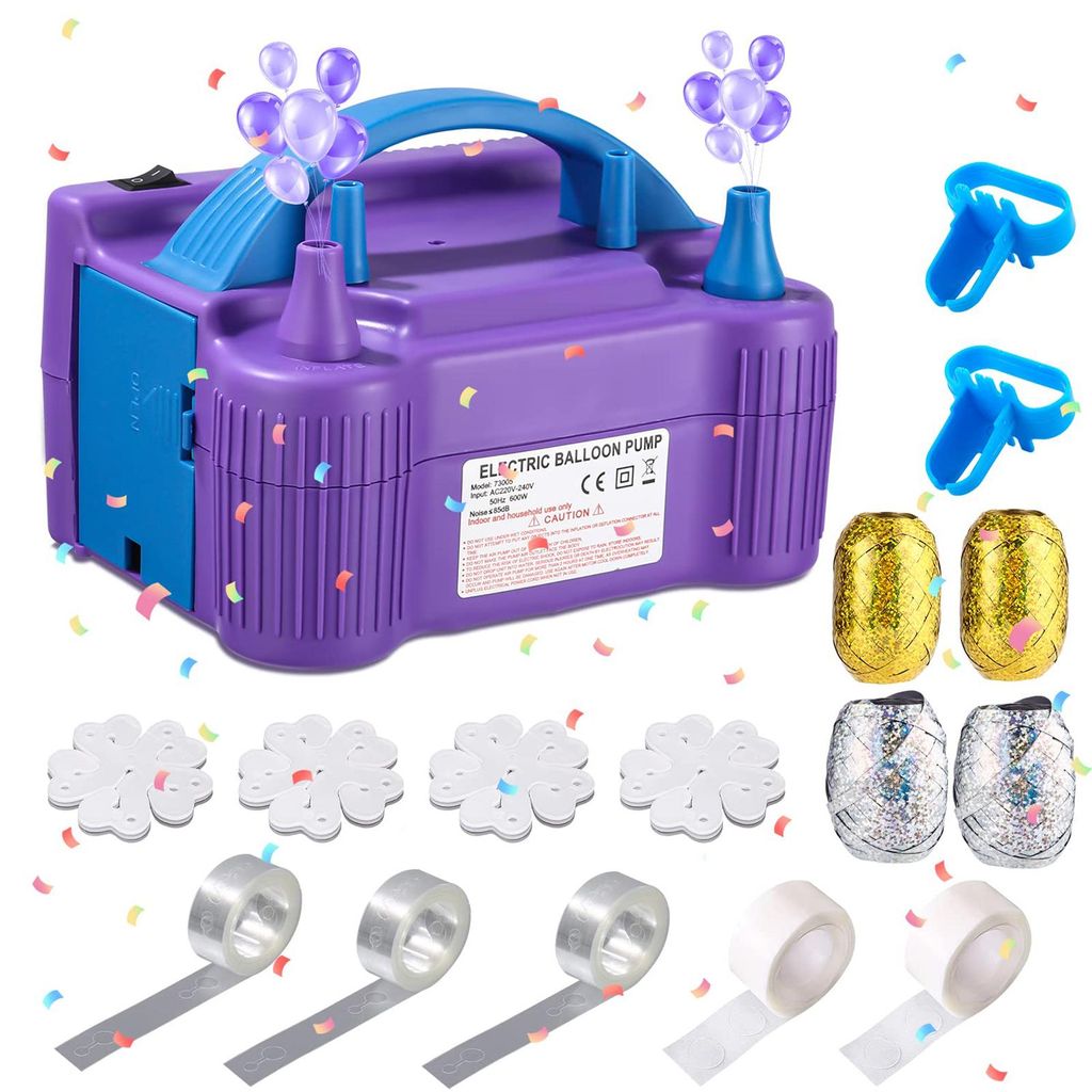 Elektrische Ballonpumpe, 600 W Inflator Doppeldüse mit automatischen und halbautomatischen Modi, für Party Hochzeit Geburtstag Lila