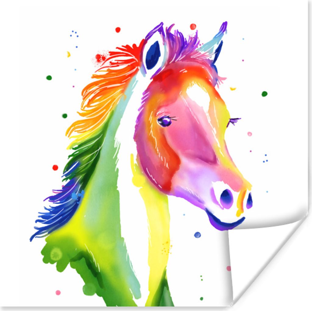MuchoWow Poster Pferd - Farben - Punkte - Mädchen - Kinder - Mädchen 100x100 cm - Babyzimmer