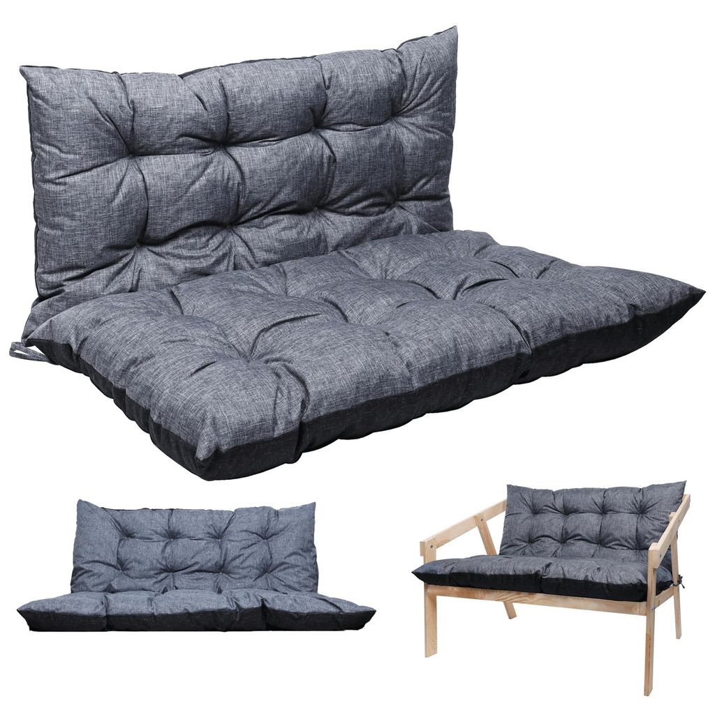 PATKAR Dickes Sitzkissen für Gartensofa - Outdoor Sofaauflage Wasserdicht & UV-beständig - Gartenkissen Rückenkissen – Grau-Schwarz