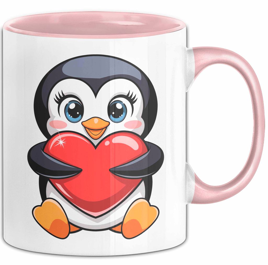 Pinguin Herz Tasse Geschenk Lustige Geschenkidee Spruch (Rosa)