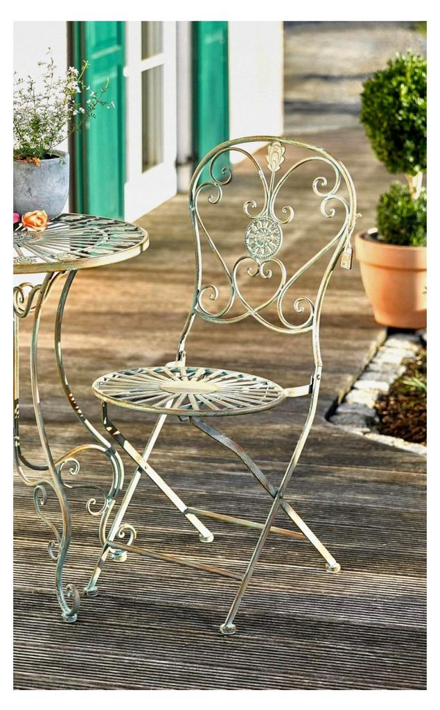 Metallstuhl im Antikdesign, Klappstuhl für Balkon, Terrasse und Garten
