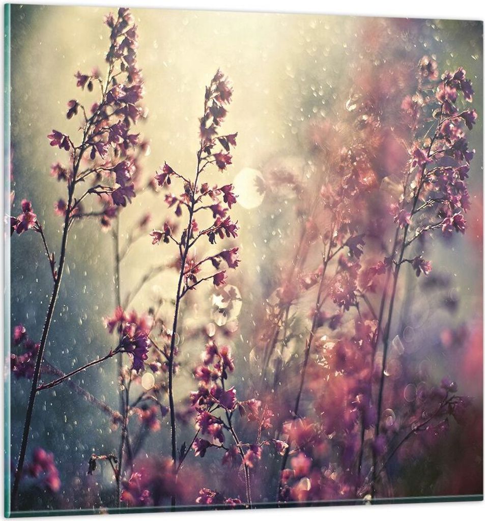Bilder auf glas - Einteilig - Blumen Regen Licht - 70x70cm - Glasbilder - Wandbilder - Bilder - zum Aufhängen bereit - Wanddekoration aus Glas - G...