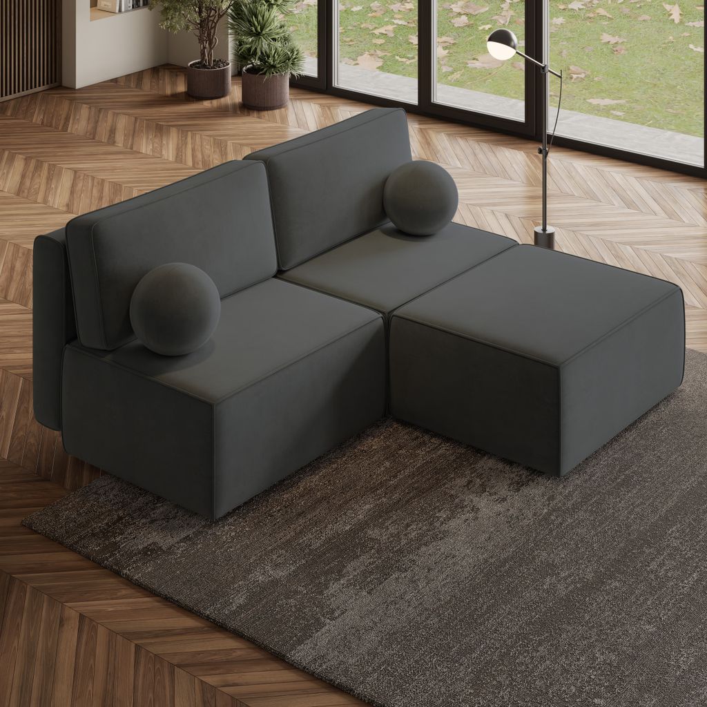 Masseno Modulare Ecksofa VARNA M mit Schlaffunktion L-Form, Sofa mit Bettkasten, Wohnzimmersofa, Couch, Soffa, Bettsofa, Couchgarnitur- Schwarz, MO...