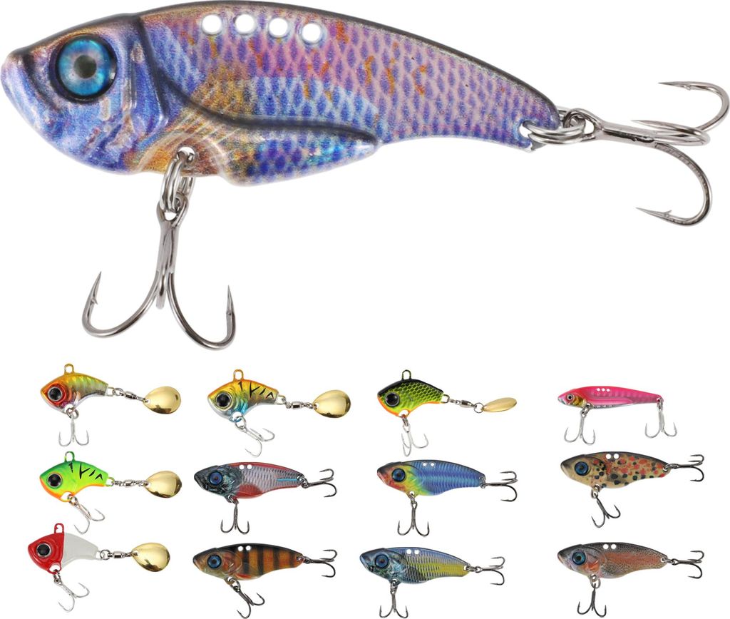 Angelköder, 10g realistischer Swimbait, Hahnenfedern Angelköder, Süßwasser- und Salzwasser-Blade-Köder für Barsch, Zander, Forelle, Dunkelblau