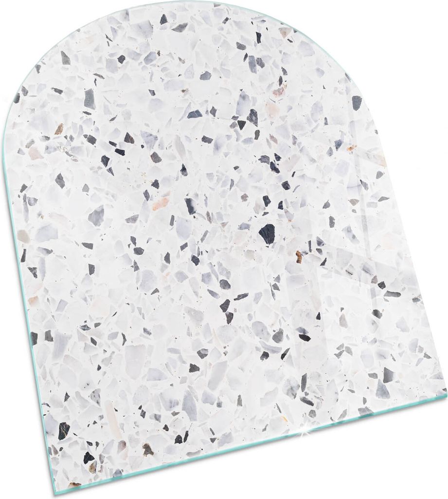 Steinmuster mit Flecken – Glasbodenplatte für – Kaminofen – Kaminplatte Glas – Schutzglas – Funkenschutzplatte –Glasbodenplatte Feuerf...