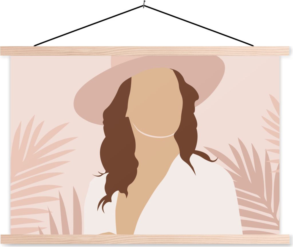 MuchoWow Textilposter Sommer - Frau - Laub 120x80 cm mit holzfarbenen Rahmen - Aufhängeset