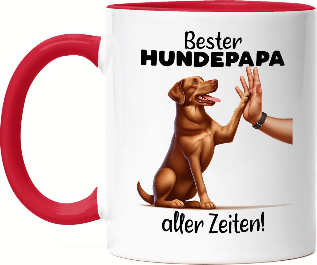 Bester Hundepapa aller Zeiten Hund und Hand High Five Tasse Rot - Labrador Freude