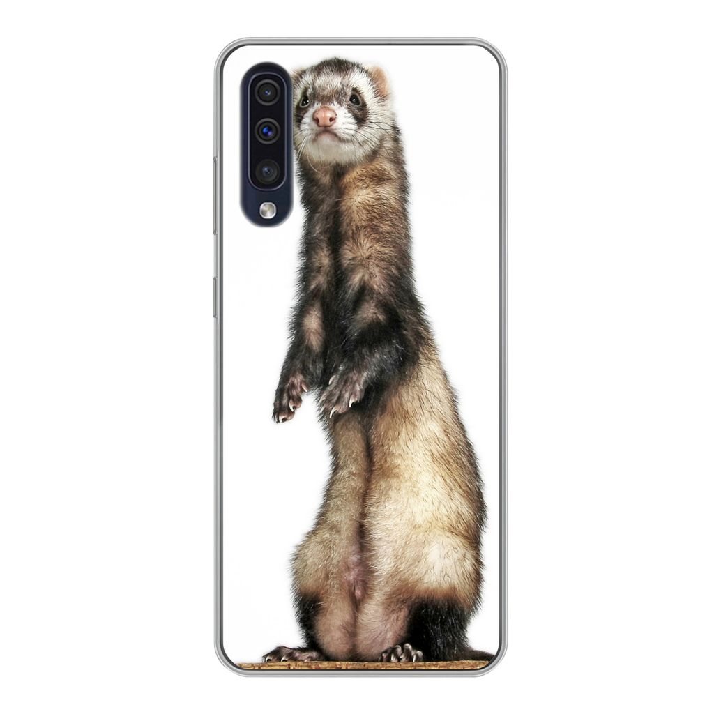 MuchoWow Handyhülle Schutzhülle Hülle für Samsung Galaxy A30s Frettchen - Tiere - Fell Silikon Softcase Handy Hülle - Karteninhaber