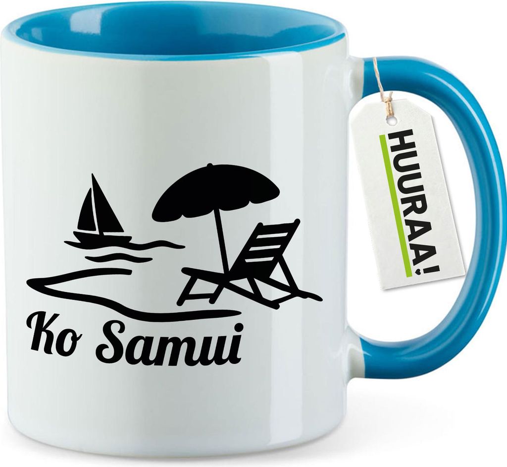 Huuraa Kaffeetasse Ko Samui Inselmotiv Thailand 330ml Blau Keramik Kaffeebecher Geschenkidee