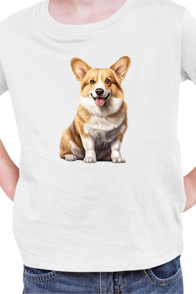 Kinder T-Shirt Dogs Breeds Pembroke Welsh Corgi Dog Breed 006, 7-8 Jahr - 128 / Weiß