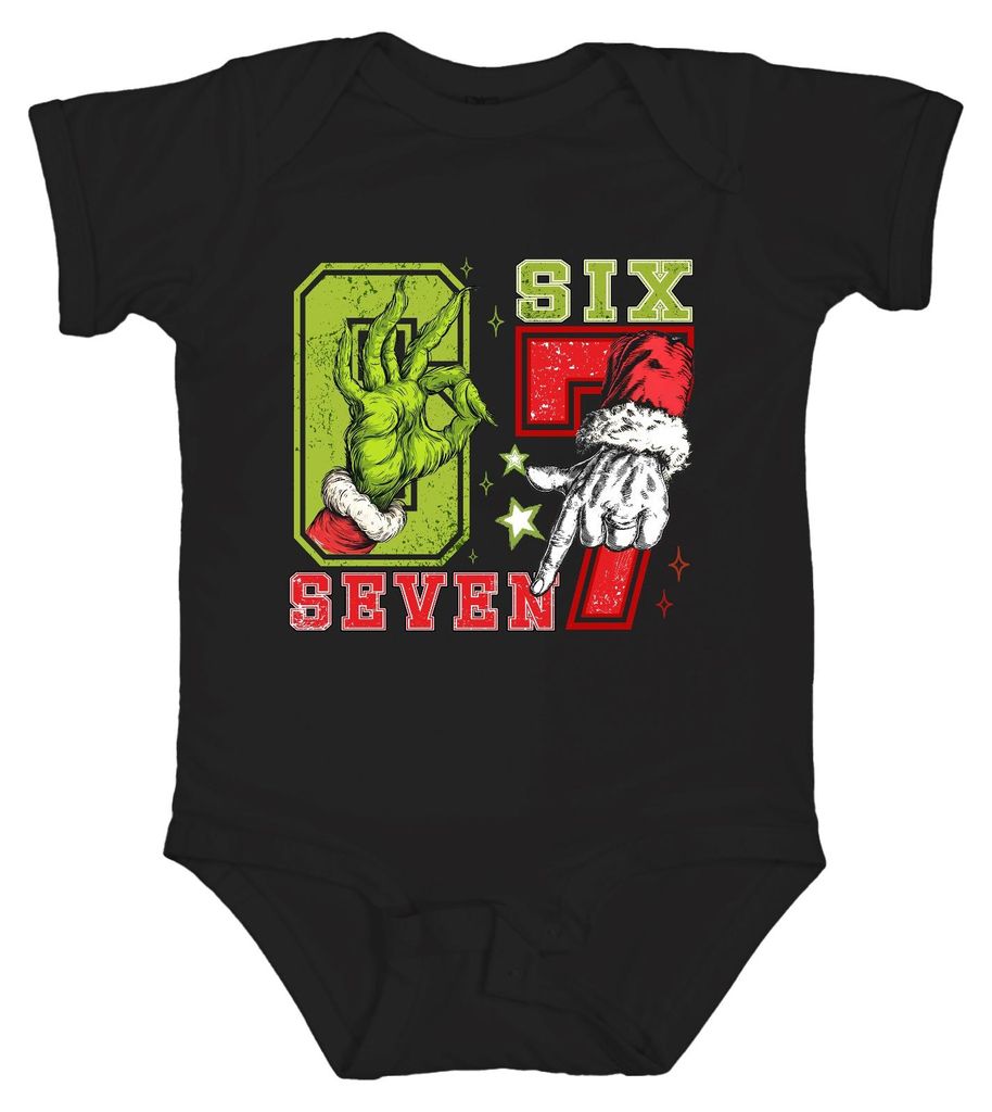 Grinch Hand Weihnachtsmann Six Seven 6 7 Meme Spruch Weihnachten Unisex Baby Body, Schwarz, 0/3