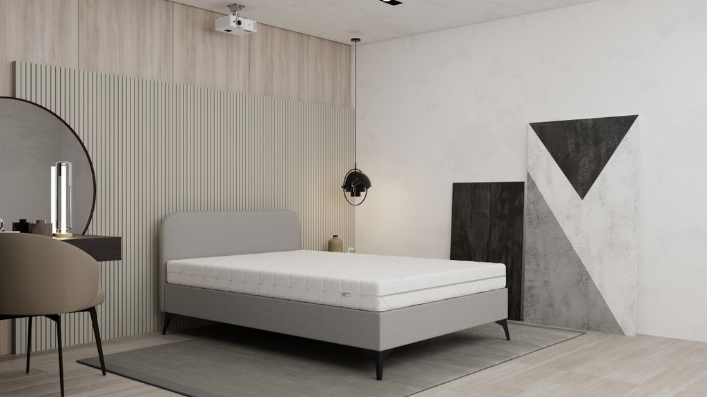 Polsterbett MAVILO - Komfortbett mit Stauraum, Doppelbett, 140x200cm, Grau, Taschenfederkernmatratze mit Kokosmatte, H2/H3