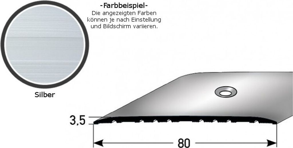 Übergangsprofil "Leopoldsburg" / Übergangsschiene / 80 mm, Typ: 350 (Aluminium eloxiert, mittig gebohrt / selbstklebend)-silber-1000-gebohrt