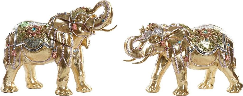 Deko-Figur DKD Home Decor Elefant Gold Harz Bunt Kolonial (45,5 x 20 x 35 cm) (2 Stück)