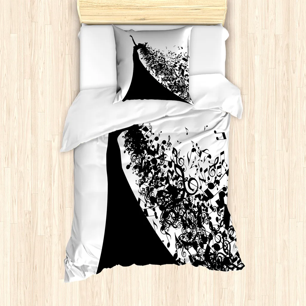 ABAKUHAUS Set Copripiumino Bianco Nero Donna Cantante 135x200