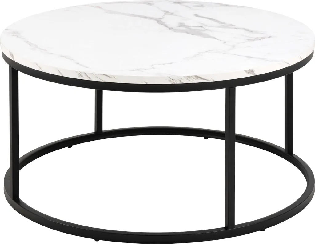 Spiro Tavolino Rotondo Effetto Marmo Bianco 80cm - Arredo Minimal