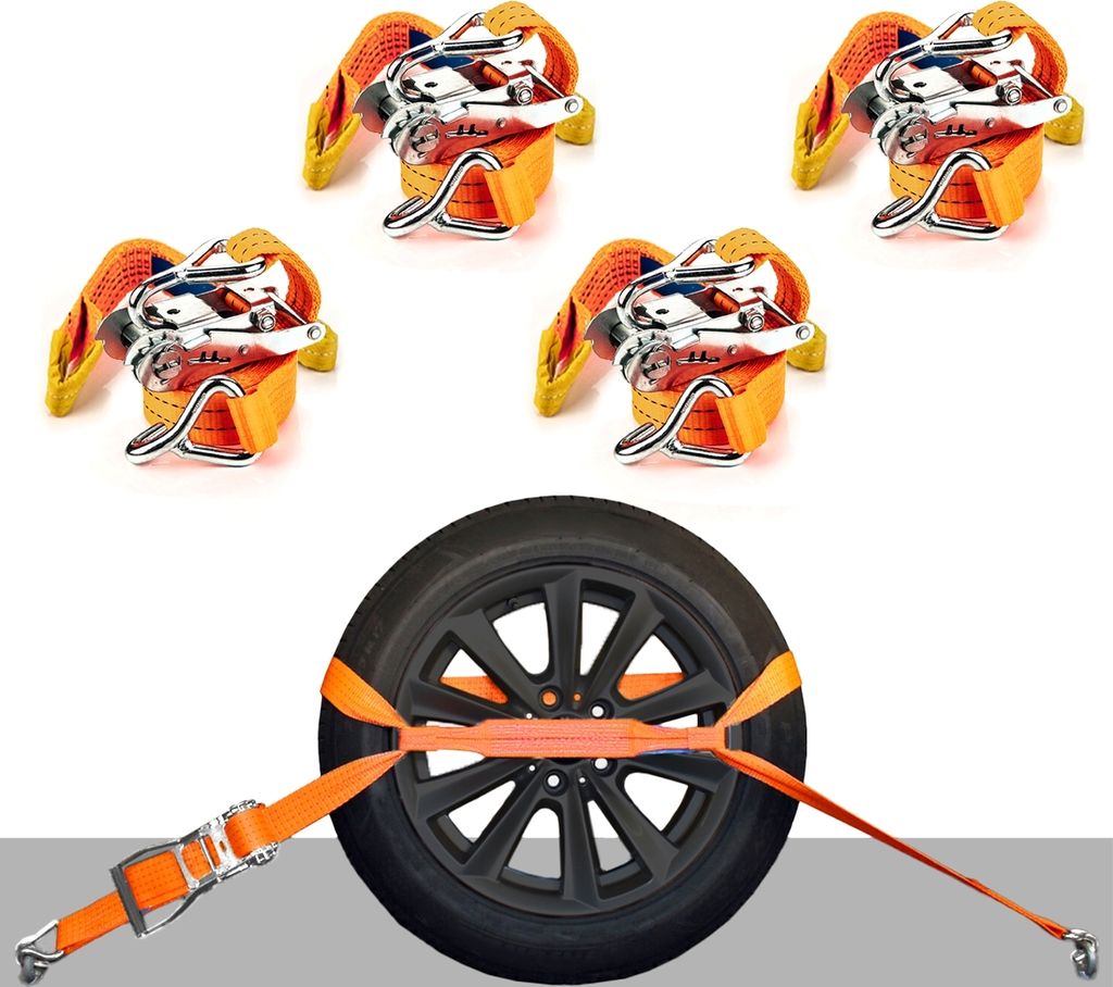 4x Spanngurte Autotransport Zurrgurt Radsicherung PKW KFZ Trailer Anhänger Gurt