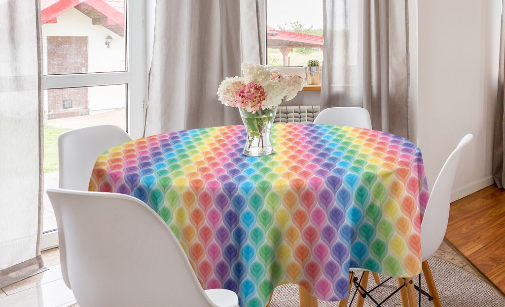 ABAKUHAUS Bunt Runde Tischdecke, Digital-Blumenmuster, Kreis Tischdecke Abdeckung für Esszimmer Küche Dekoration, 150 cm, Mehrfarbig