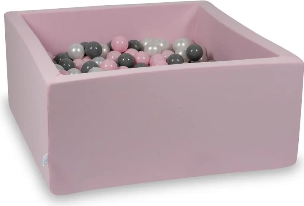 Piscine à balles rose poudré 90x90x40 cm avec 400 balles nacrées et grises