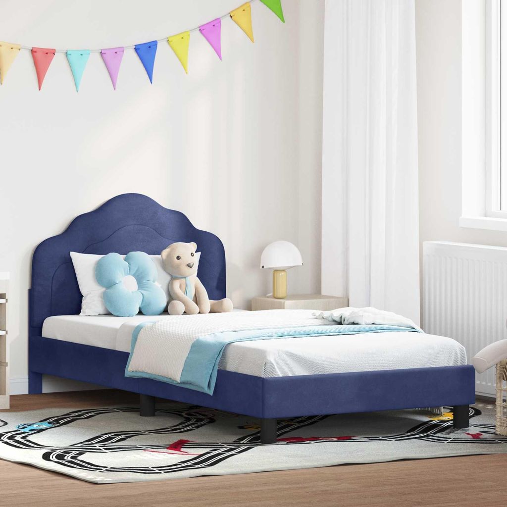 "Schlussverkauf" Einzelbett 1 PLACE - KinderBettgestell einzel - mit Kopfteil - Polizeiblau 80x200 cm Samt C2746