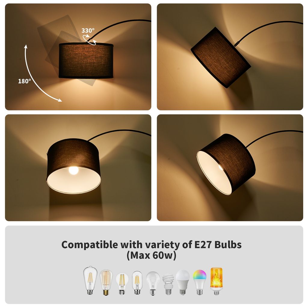 Bogenlampe Bogenleuchte Stehlampe Stoff beige Design E27 Produktbild 6