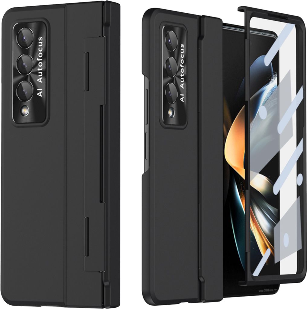 Galaxy Z Fold4 Hülle, Dünn Harte PC Scharnierschutz Schutzhülle mit Displayschutz für Samsung Galaxy Z Fold 4 5G Schwarz