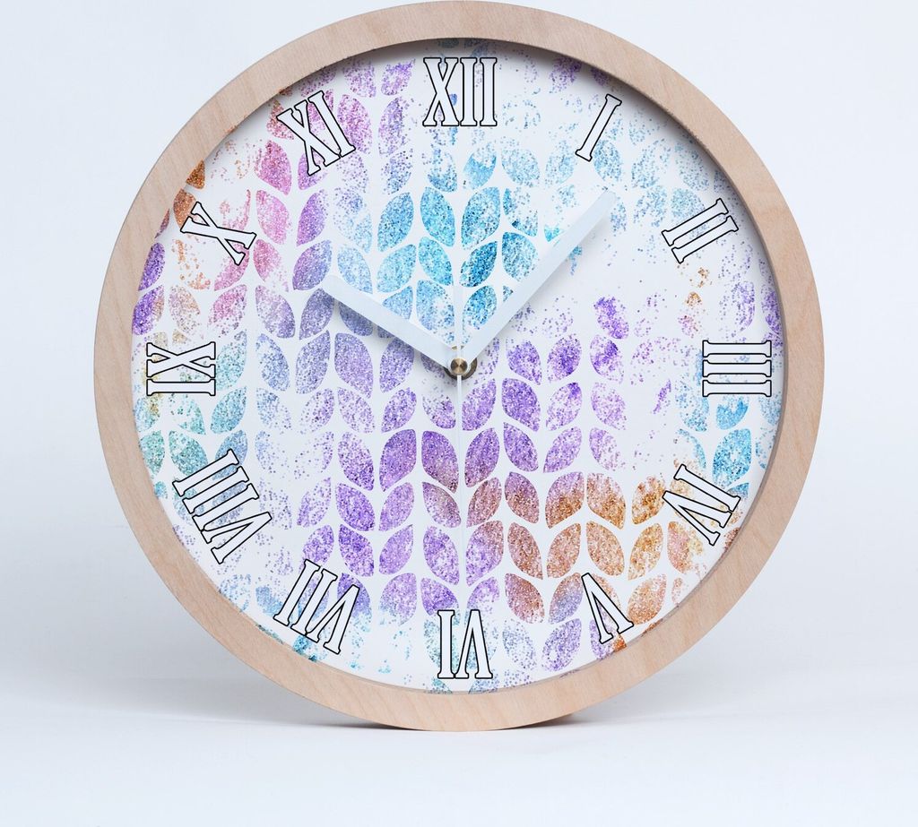Holzuhr 20fi cm wanduhr - weiße Spitzen - bunte Blätter