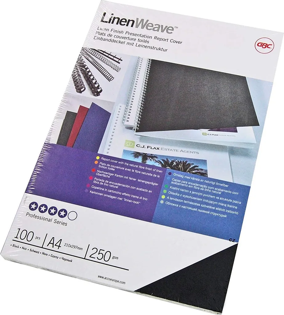Copertine GBC LinenWeave Nero A4 250g | L'eleganza del Lino CE050010