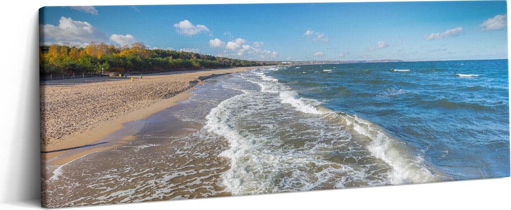 Strandufer und Meereswellen – Leinwandbild Wandbild – 125x50 cm – Leinwandbilder – Wandbilder – Schlafzimmer – Flur